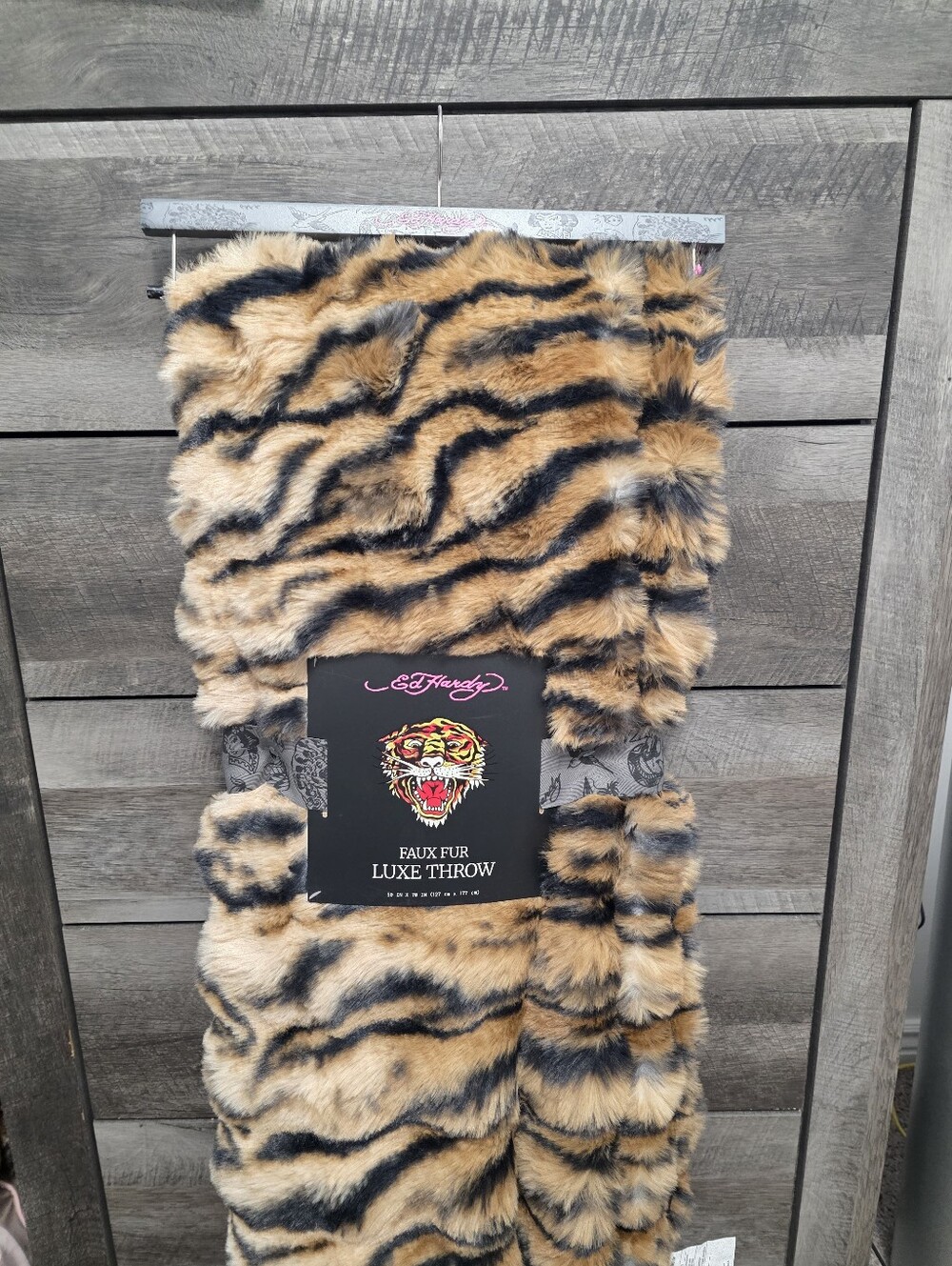 Ed Hardy Faux Fur Luxe Throw Blanket Tiger Print Viral New